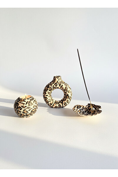 BerLa Home Gerçek Deniz Kabuğu Leopar Desenli Tütsülük, Mini Bohem Vazo & Tea...