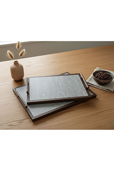 Generic 2 wooden trays set on marble with a new design
