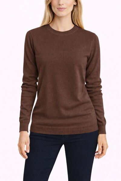 AJX TEKSTİL COMPANY سترة نسائية بياقة دائرية بنية اللون - سترة أنيقة ذات قصة ...