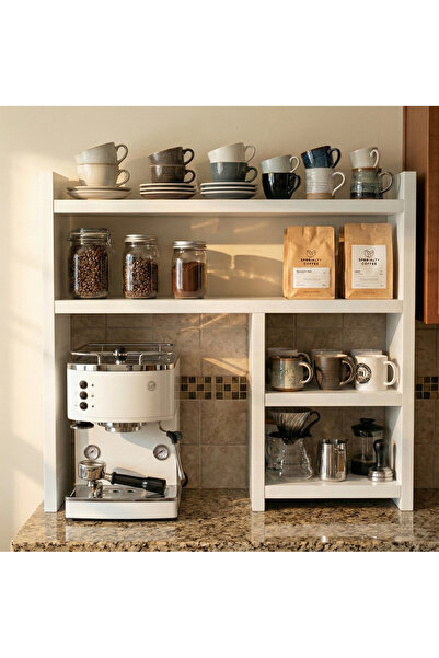 TRENDPİX Mutfak Tezgah Üstü Çok Amaçlı Ahşap Raf Kahve Köşesi Kupa Bardak Düz...