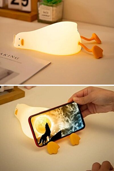 Hombak 5 Farklı Renk Modlu Tembel Ördek Figürlü Pofuduk LED Gece Lambası–Yumu...