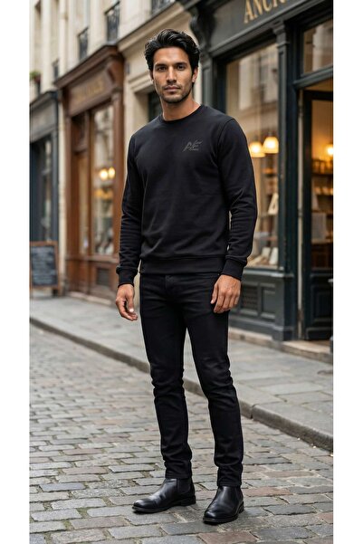 Erkek Basic Bisiklet Yaka Regular Fit Sweatshirt – Siyah