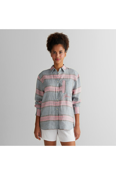 Gant Kadın Yeşil Klasik Yaka Çizgili Gömlek