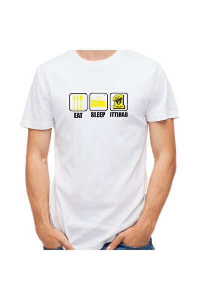 Printoot Customizable Eat Sleep Ittihad Fan White Unisex Cotton Shirt