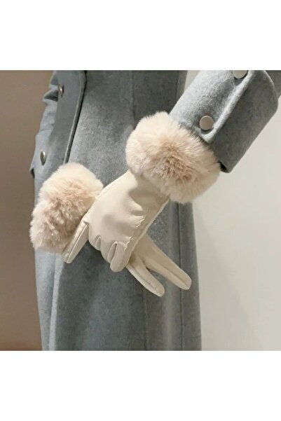 ANBLYs COLLECTION BİLEKLERİ KÜRK DETAYLI DERİ GÖRÜNÜMÜ YUMUŞAK ŞIK PELUŞ ELDİVEN