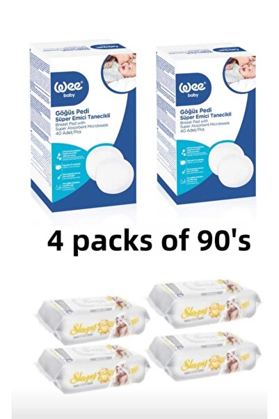 Wee Baby مجموعة ضمادات الثدي الكلاسيكية (40 قطعة × قطعتين) + مجموعة مناشف مبل...