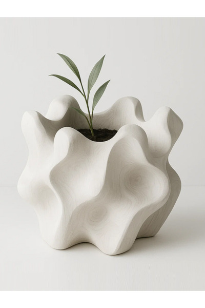 Della Minimal Beyaz Saksı 18 cm – El Yapımı Bioplastik Dekoratif Saksı