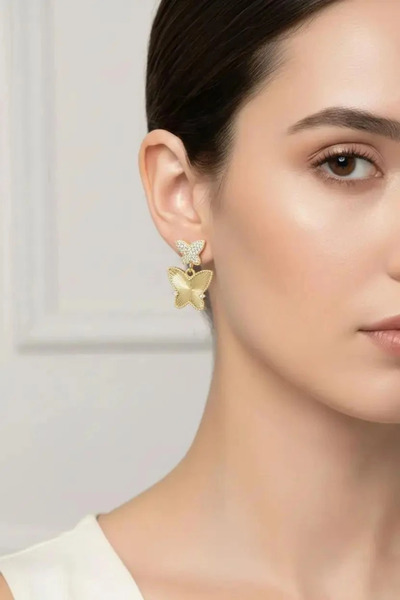 Dorvina Brass Zircon Stone Butterfly Model Gold Color Women's Earrings Non-Ta...