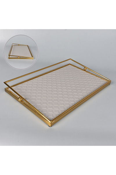 Generic Rectangular serving tray 47x30cm, dark gray leather with a luxurious ...