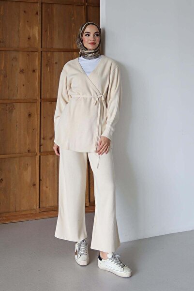 Rimel Moda Belted Kimono Set Vanilla