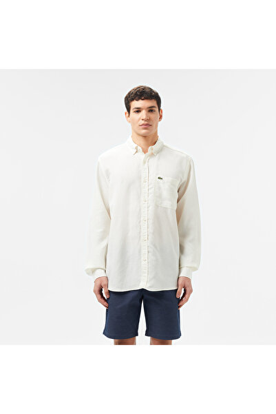 Lacoste Erkek Regular Fit Düğmeli Yaka Beyaz Gömlek