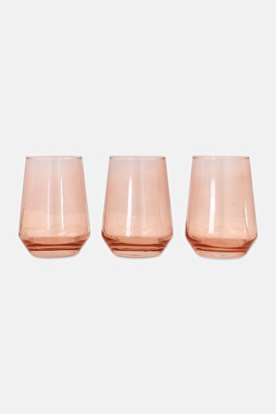 Muy Mucho 3 Pcs Solid Crystal Water Glass Set 370 ml, Pastel Pink
