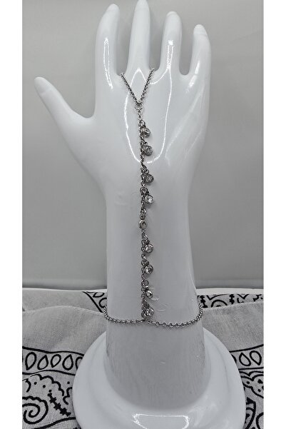 NO NAME Stainless Steel Silver Color Bead Detailed Zircon Stone Shahmeran