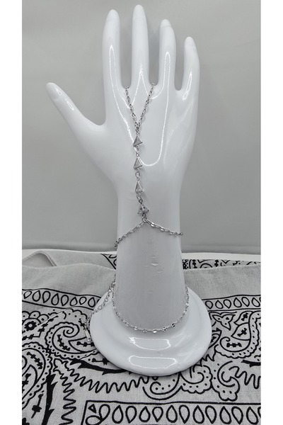 NO NAME Stainless Steel Silver Color Triangle Detailed Zircon Stone Shahmeran