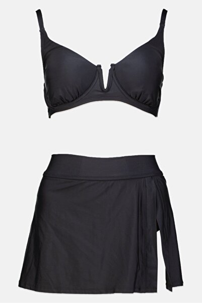 Anne Cole Women 2 Pcs Plain Underwire Top And Bottom Bikini Set, Black