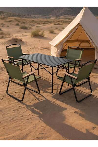 Taimi طقم تخييم قابل للطي مكون من 5 قطع: طاولة قابلة للتعديل (95×55×50 سم) و4...