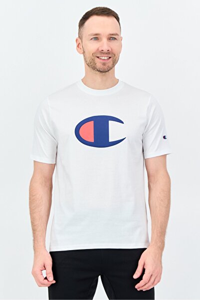 Champion تي شيرت رجالي رياضي بأكمام قصيرة مناسب للخارج، أبيض