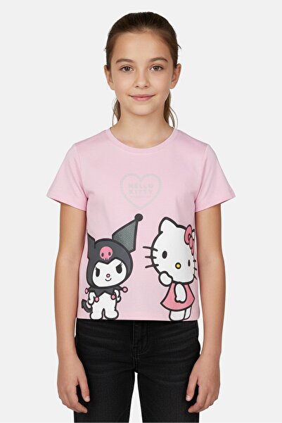 SANRIO تيشيرت بناتي بأكمام قصيرة ورقبة دائرية عليه صورة هيلو كيتي وأصدقائها، ...