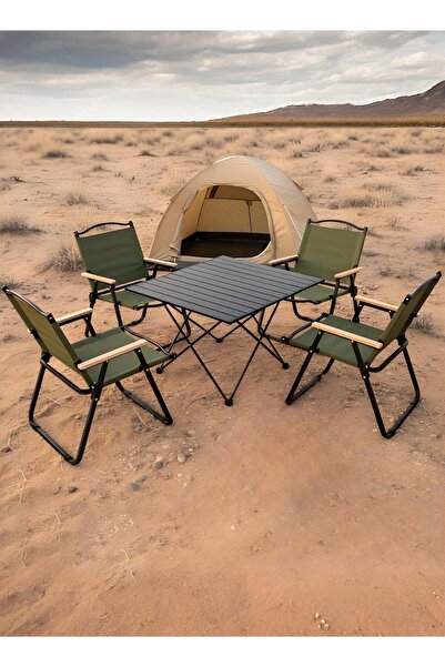 Taimi طقم تخييم قابل للطي مكون من 5 قطع: طاولة قابلة للتعديل (56×46×40 سم) و4...