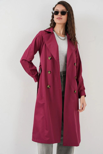 nedo7 5853 Double Breasted Collar Trench Coat - Claret Red