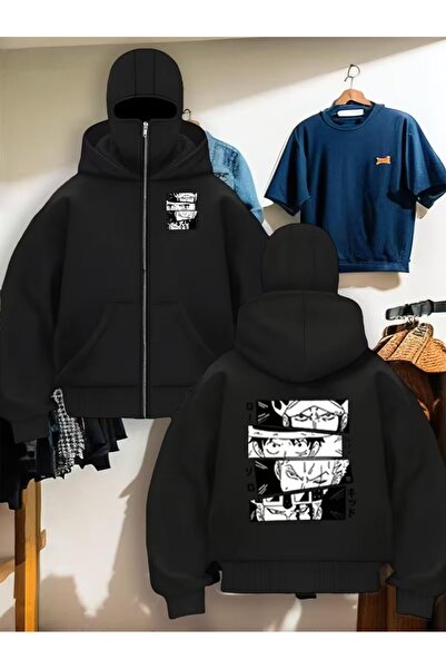 LAND MODA Hanorac unisex Ninja cu mască de zăpadă Cardigan din lână groasă cu...