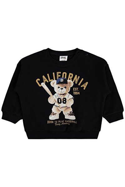 Civil Baby Teddy Bear Baskılı 6-18 Ay Sweatshirt - Siyah 6-9 Ay
