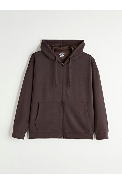 LC Waikiki Brown Hooded Soft Touch Women's Zippered Sweatshirt