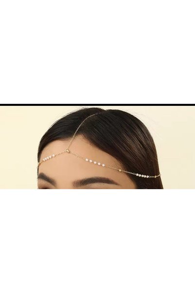 Shiklik Lanț de păr detaliat pentru femei, cu perle și mărgele colorate - Accesoriu pentru coafură