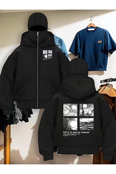 LAND MODA Hanorac unisex Ninja cu mască de zăpadă Cardigan din lână groasă cu...