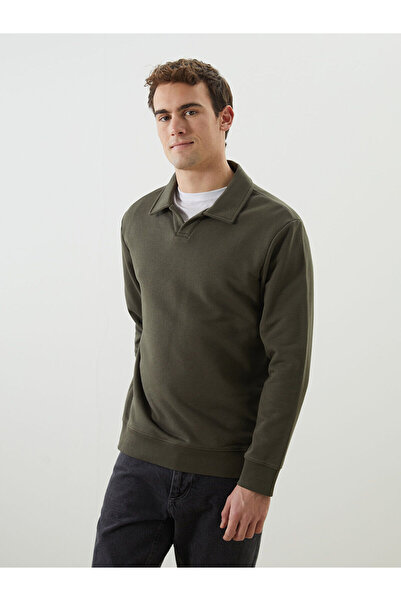 LC Waikiki Ανδρικό φούτερ με μακρυμάνικο γιακά LCW Vision Khaki Polo