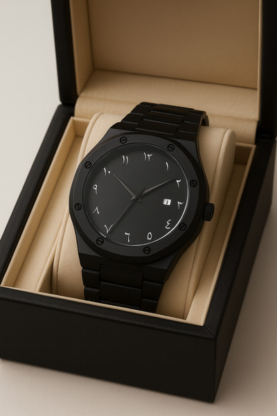 pierrose Siyah Kasa Arap Rakamlı Erkek Kol Saati Mat Metal Kordon Modern Tasa...