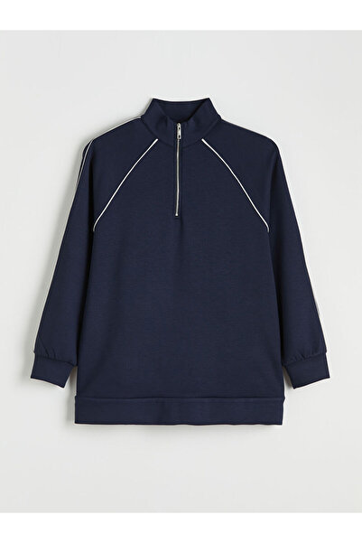 LC Waikiki Navy Blue Soft Touch Oversized Women's Sweatshirt Tunic