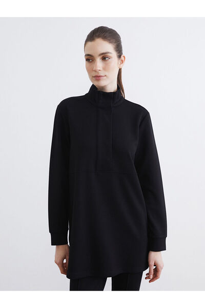 LC Waikiki Black Mock Neck Soft Touch Women's Sweatshirt Tunic