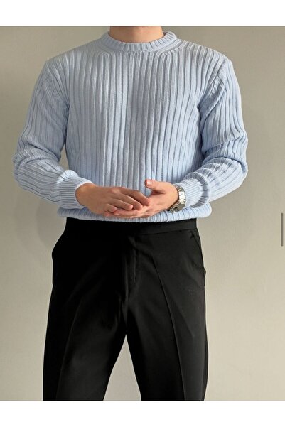 ModaBase Men's Oversized Corded Fabric Crew Neck