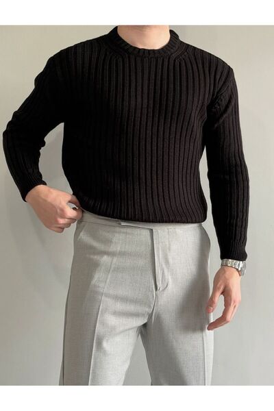 ModaBase Men's Oversized Corded Fabric Crew Neck