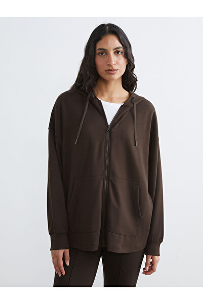 LC Waikiki Brown Hooded Soft Touch Women's Zippered Sweatshirt
