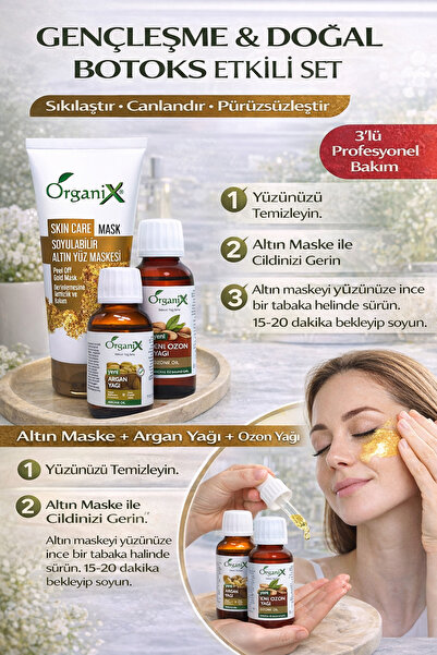 Organix مجموعة شد البشرة الفعالة مع تأثير التجديد والبوتوكس الطبيعي - قناع الذهب + زيت الأرغان والأوزون