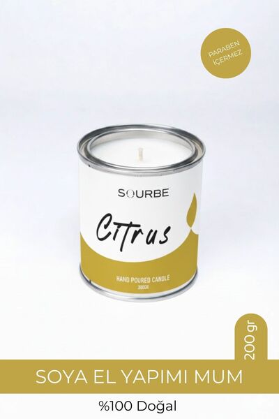 SOURBE Cıtrus Limon Narenciye Aromalı Kokulu Soya Mum %100 Doğal Dekoratif Me...