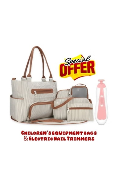 Primo Plus Complete 6-Piece Diaper Bag Set with Hooks Electric Baby Nail File