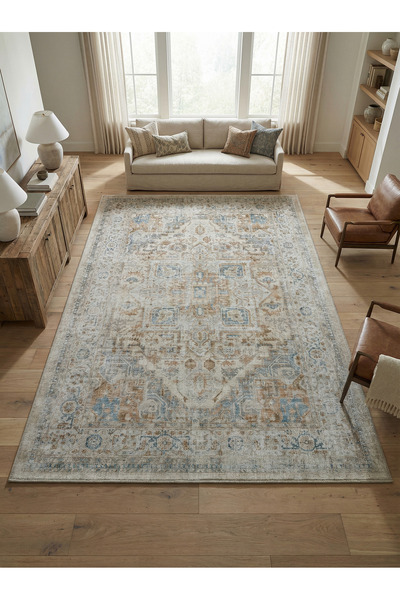 Rose'n Home Arte VN026 Vintage Klasik Desenli Dekoratif Şönil Halı Salon Kori...