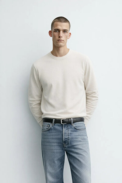 MATERIAL Men's Crew Neck Relaxed Fit Cream Knitwear Sweater