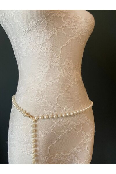 Shiklik Beyaz Renk İncili Kadın Bel Kemeri