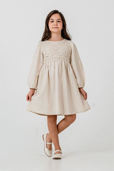 Minigimin Cicileri My Little Girl's Elegant Lace Sequin Detailed Casual Dress...