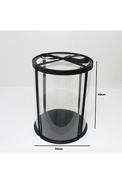 Generic 1 piece of round transparent cake box, black color, dimensions 30 x