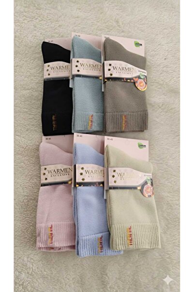 Warmen KADIN BAMBU THERMAL HAVLU ÇORAP, DİKİŞSİZ, ASORTİ 6'LI PAKET, (36-40)