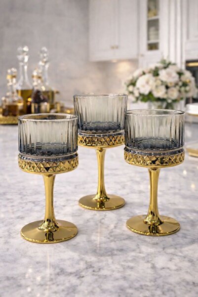 isra kristal 4-Piece Crystal Gold Glass Cups with Feet – Presentation Cups, D...