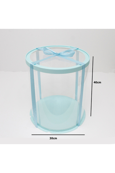 Generic 1 piece of round transparent cake box, sky blue color, dimensions 30