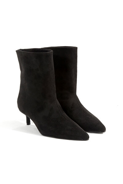 Ayakkabı Podyumum Black Suede Pointed Toe Boots 5 cm Thin Heel New Season