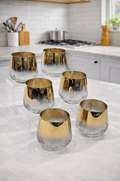 isra kristal 6’lı Gold Cam Bardak Seti – Lüks Sunum Bardağı, Kahve & Meşrubat...