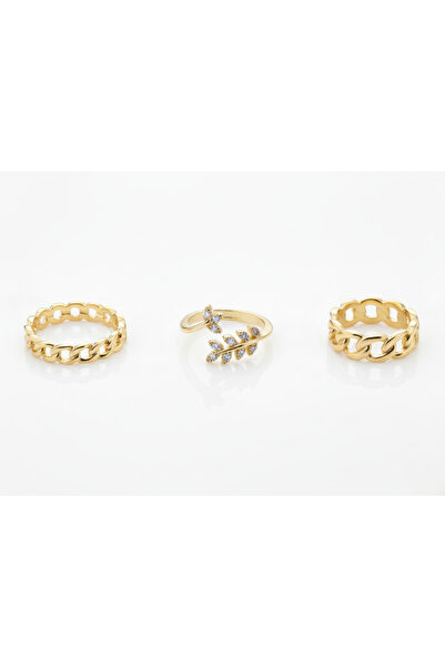 Ervalina مجموعة من 3 خواتم على شكل أوراق الشجر واللولب